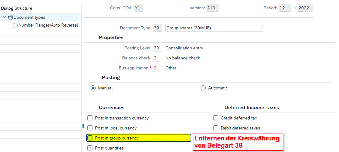 Belegart mit ausschließlicher Mengeninformation für Kontierungsebene 30